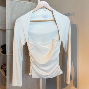Aritzia Long Sleeve White Flourish  Ruched Top